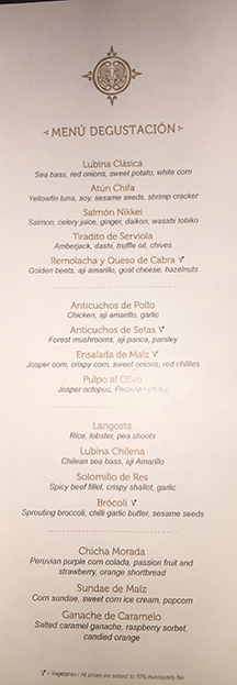 Coya Menu