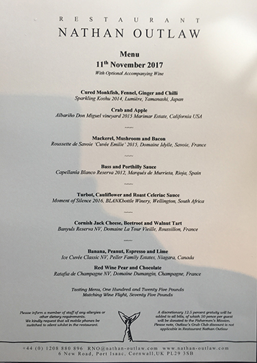 Nathan Outlaw Menu