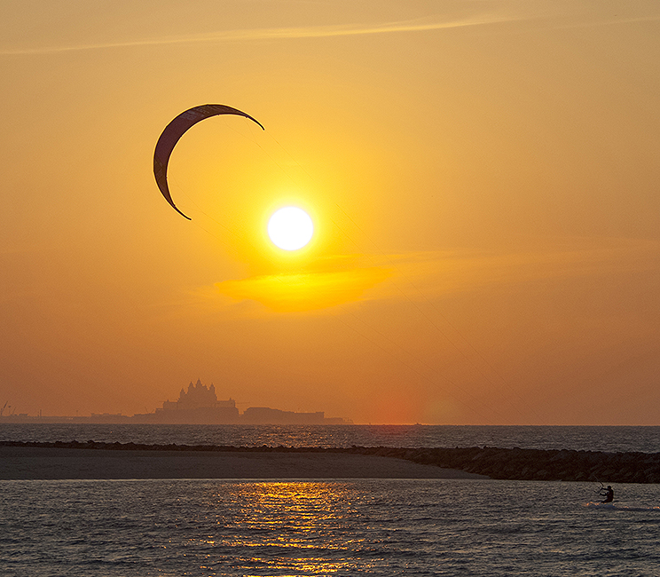 Kite surfing at Sunset